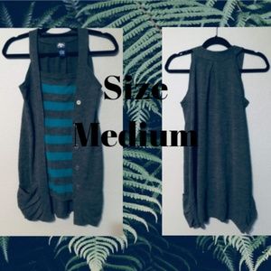Sleeveless Grey & Blue Striped Sweater Top
